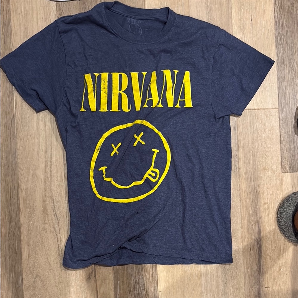 NIRVANA Navy and Yellow Smiley Tee